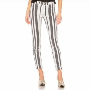 HUDSON High Waist Barbara Super Skinny Ankle Jean Black White Striped